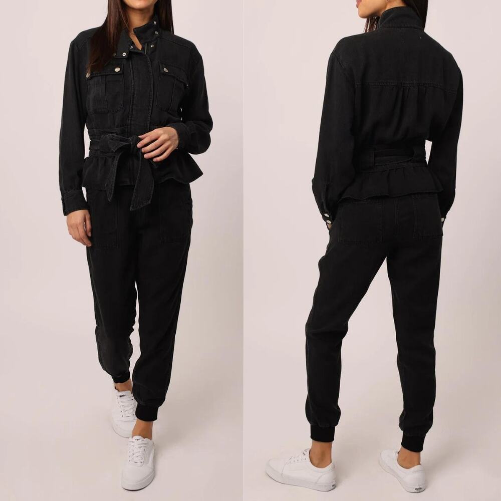 Dear John Austin Drop Shoulder Stonewash Black Tencel Denim Belted Jean Jacket